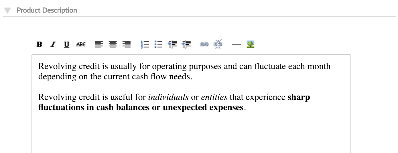 Loan Product description at loan product creation.