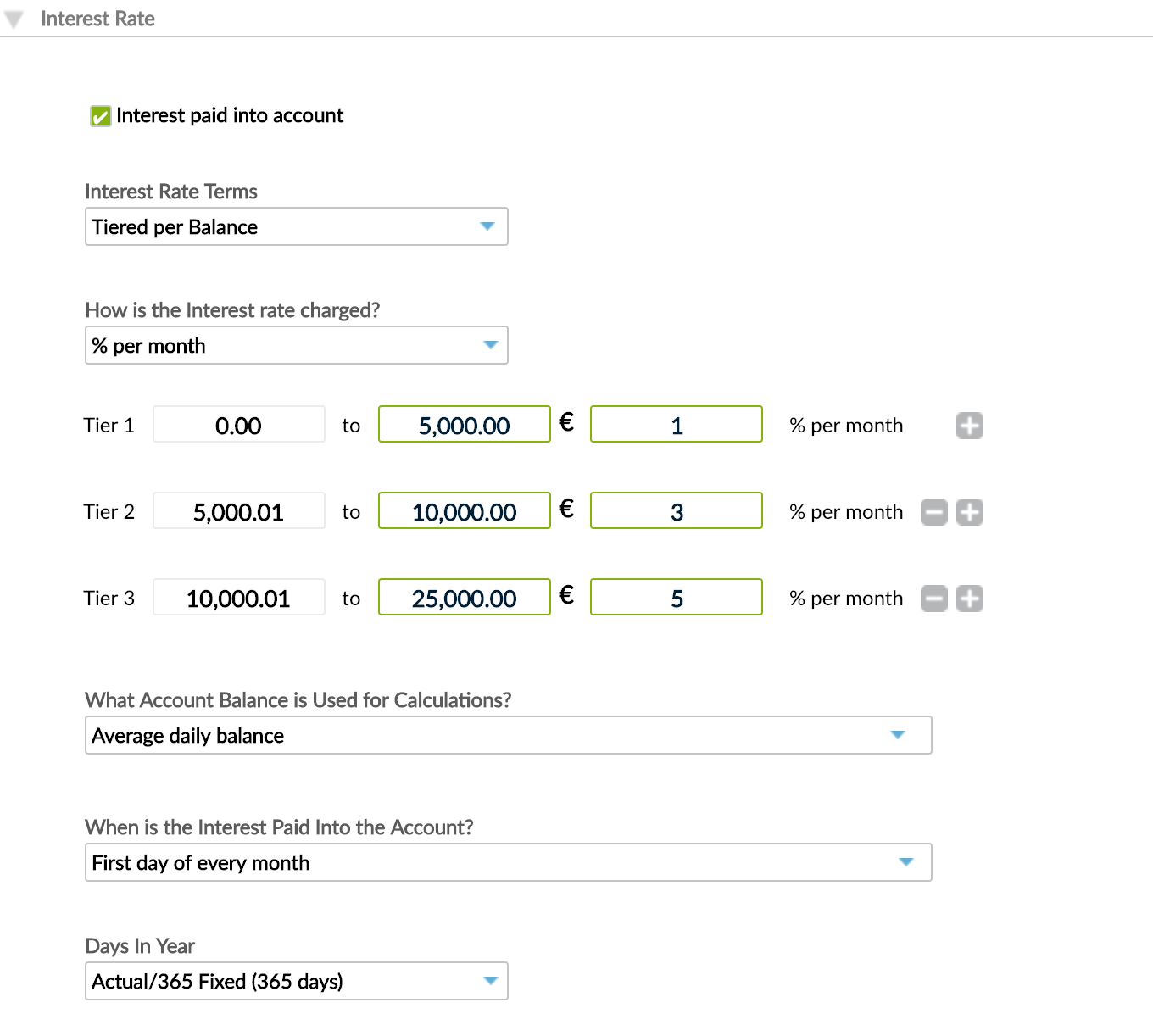 Interest rates section showing the 3 tiers described above