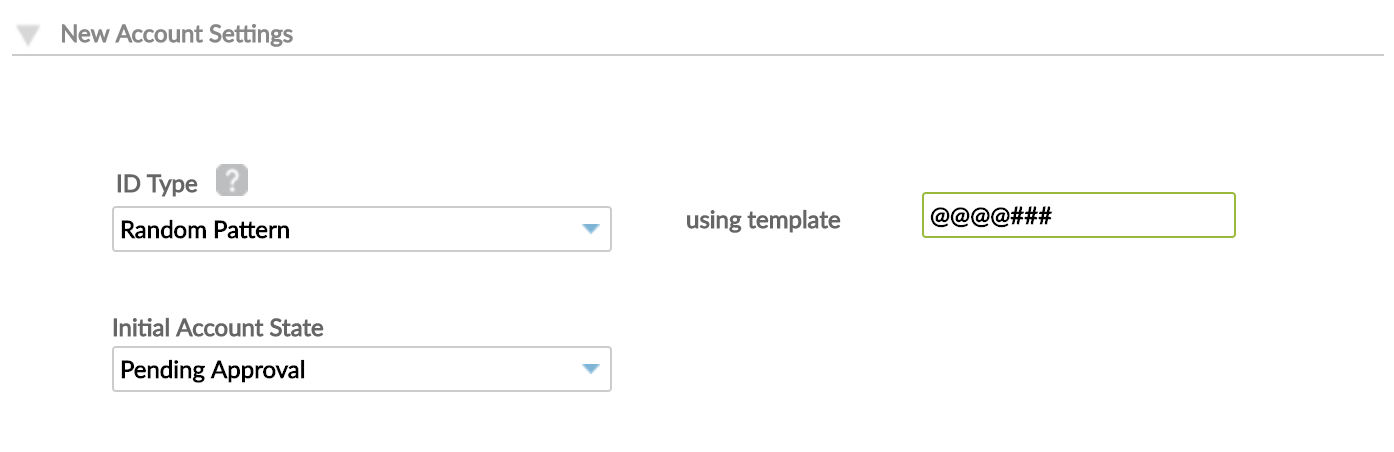 New Account Settings with ID Type set to Random Pattern