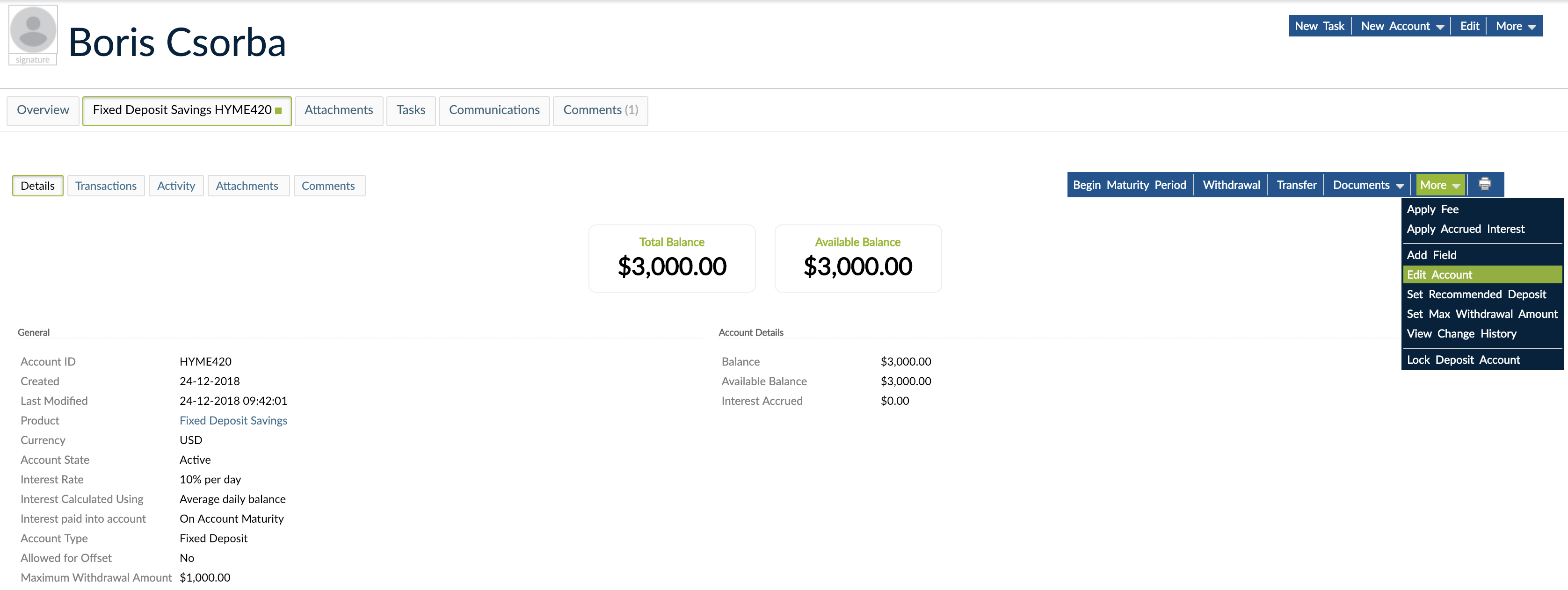 Edit Deposit Account after the Approval of the deposit