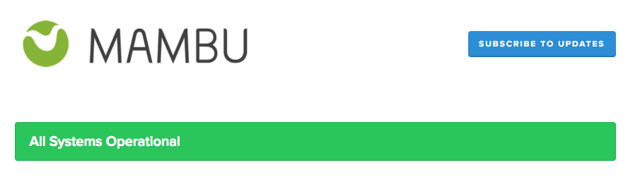 status page header with green "All Systems Operational" status bar and blue "subscribe to updates" button