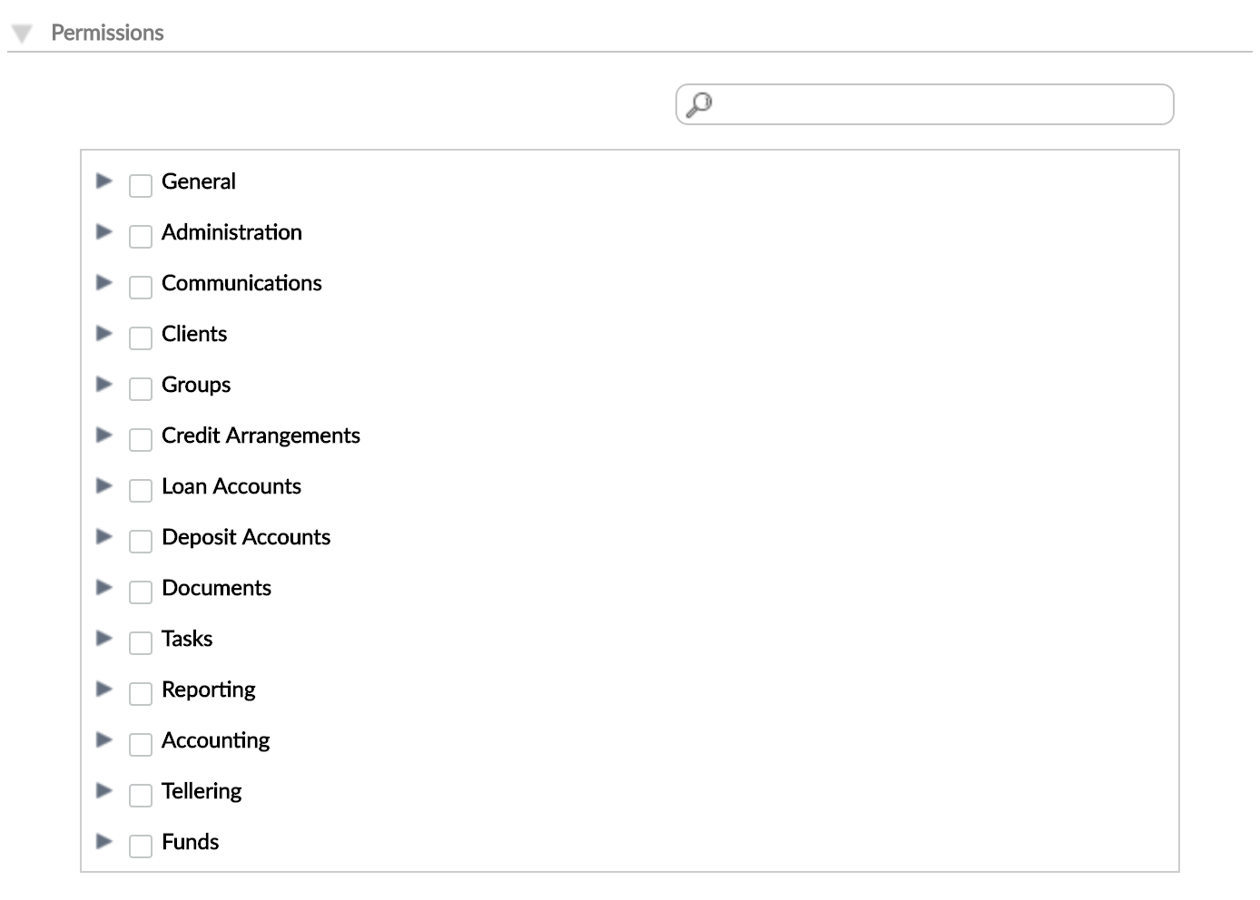 User permissions. Each permission contains other permissions that have specific actions.
