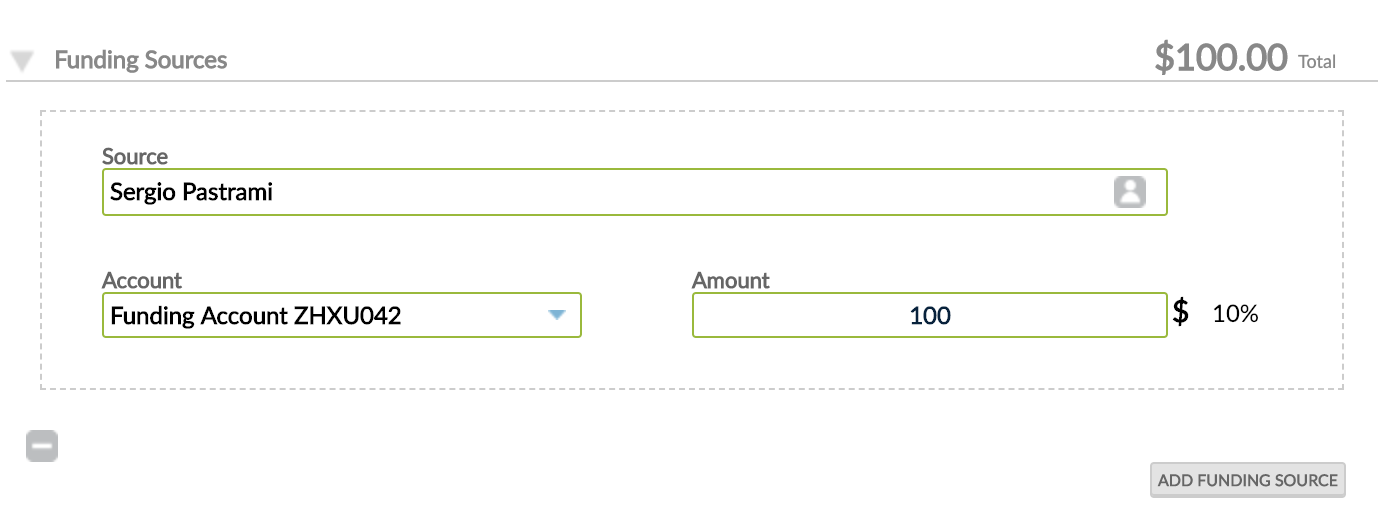 Funding Sources section at Loan Account Creation with Source, Account and Amount fields.