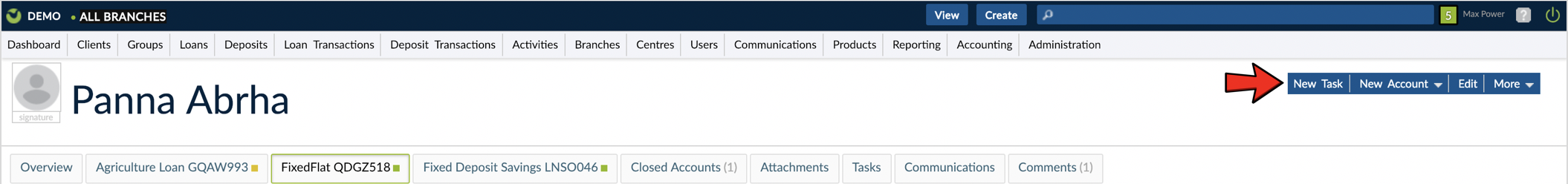Create Task from Clients' profile