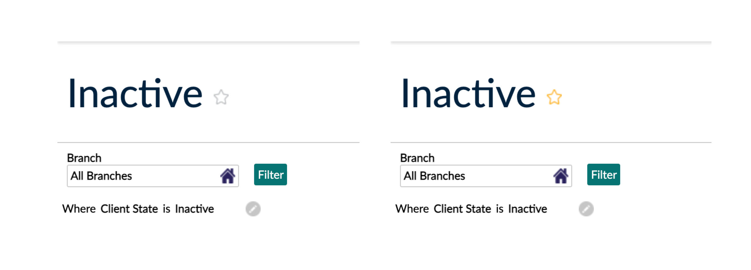 Favourites start unselected and selected for a specific view
