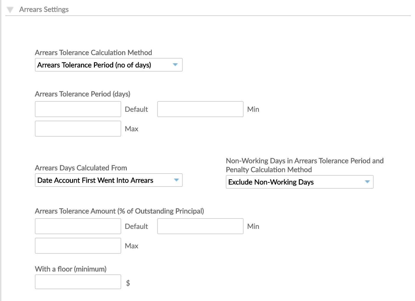 Arrears Settings for Revolving Credit loans