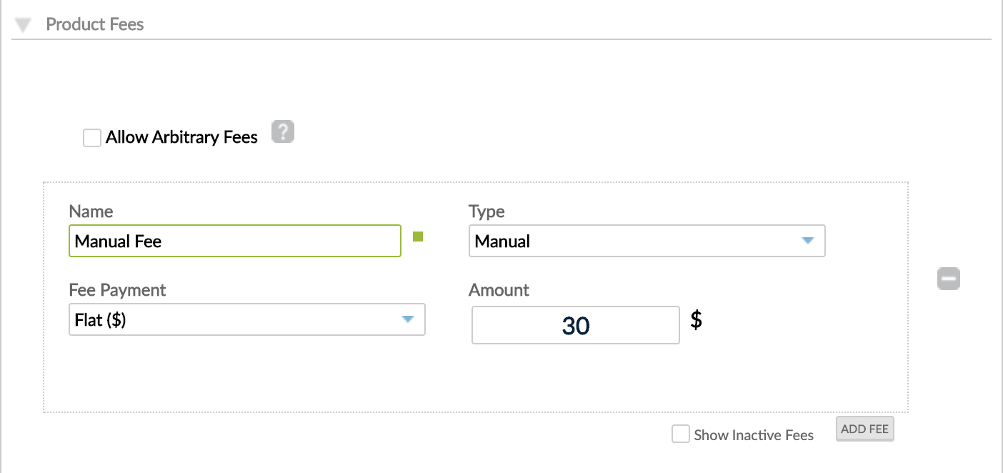 Product Fees settings for Revolving Credit loans