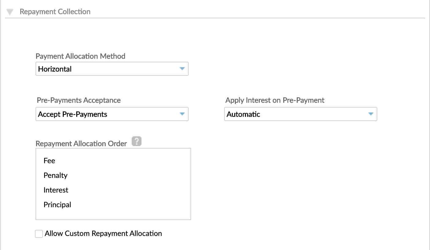 Repayment Collection options for Revolving Credit loans