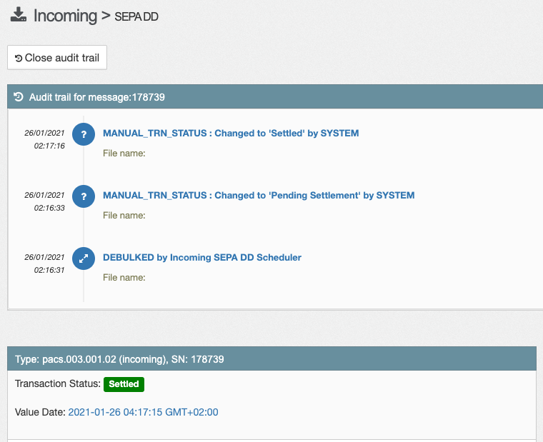 Check the status of a SEPA Direct Debit collection in the UI