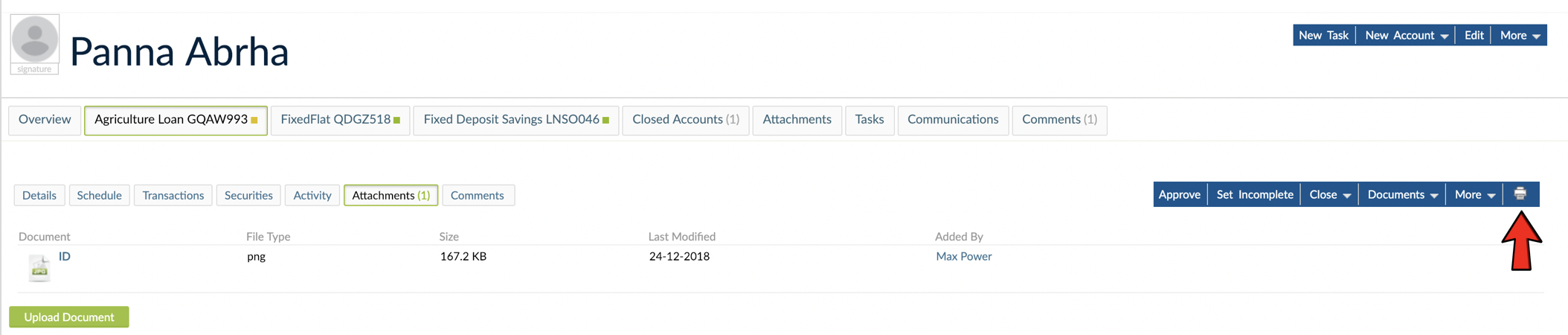 Printing accounts documents from Clients' Profile