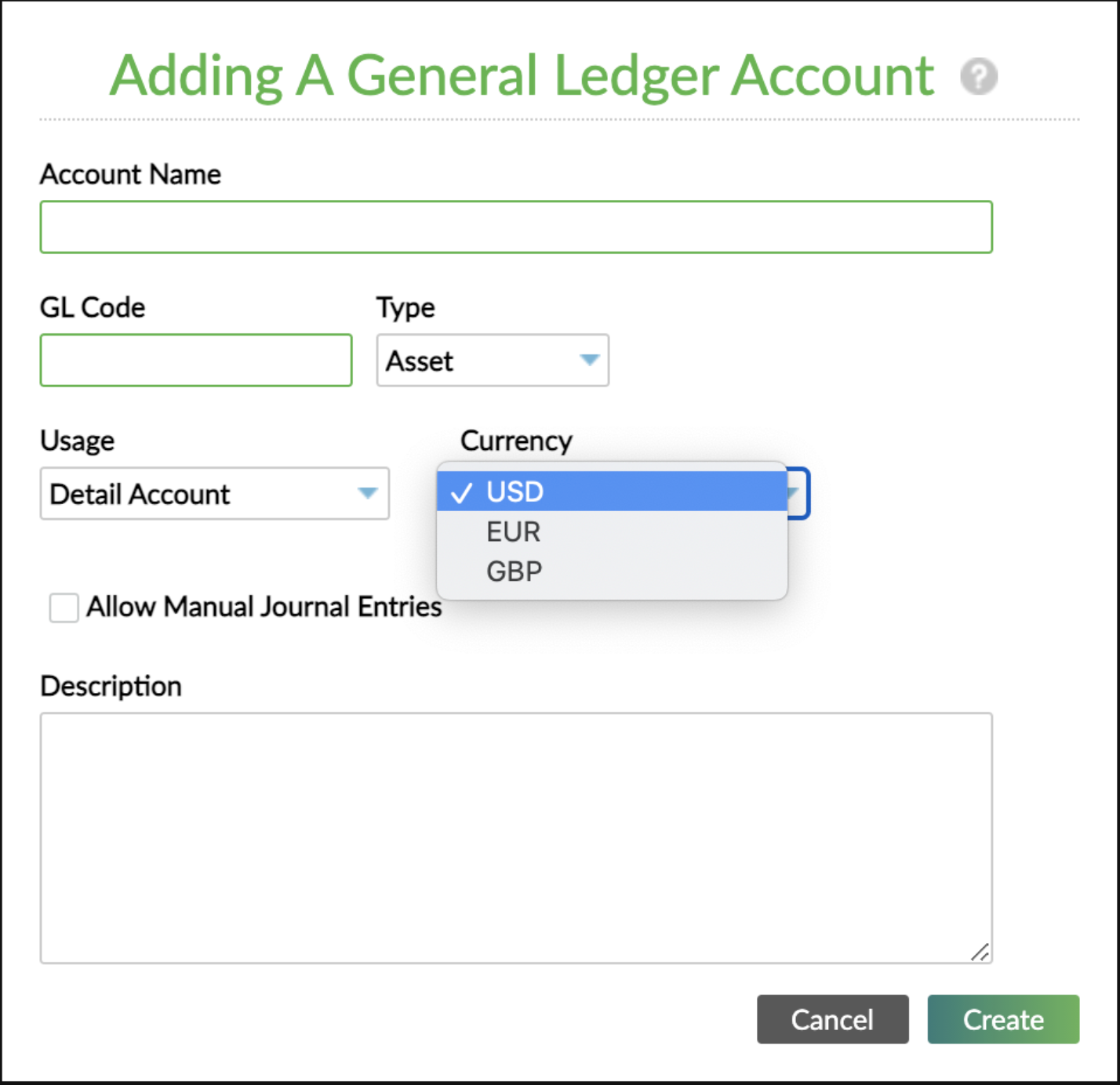 The 'Adding a General Ledger account' dialog box