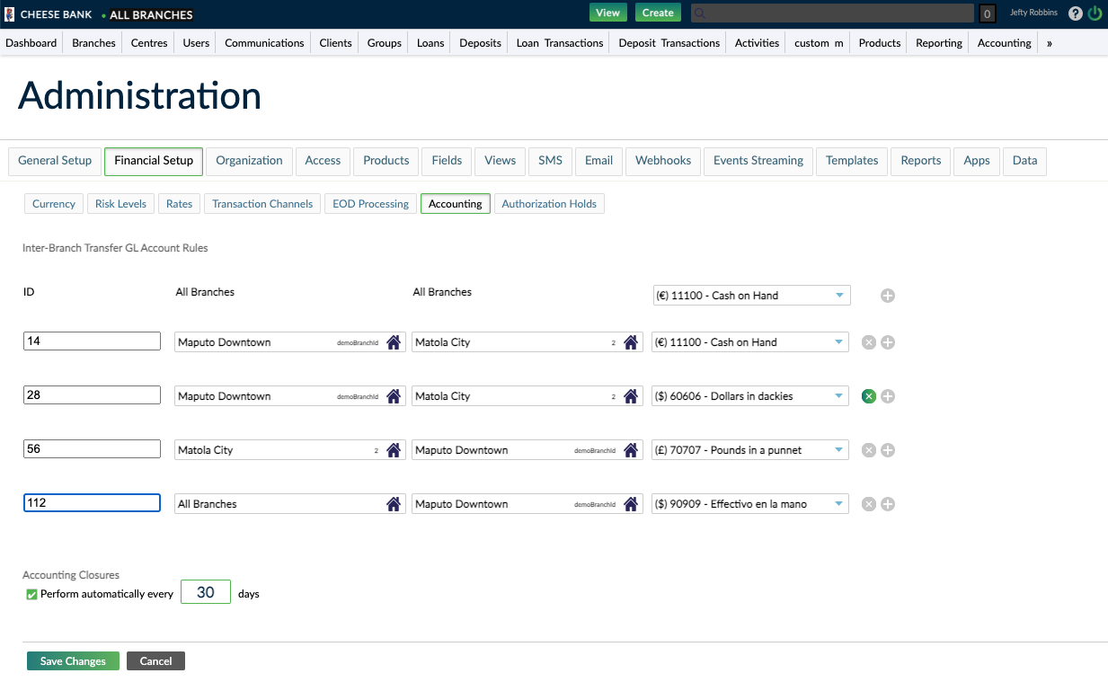 Setting up multicurrency rules in the Administration screen