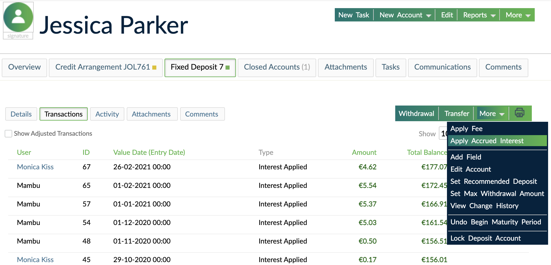 Manually apply accrued interest to an account