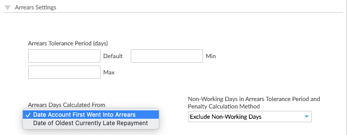 Arrears Days Calculated From option in Loan Product setup
