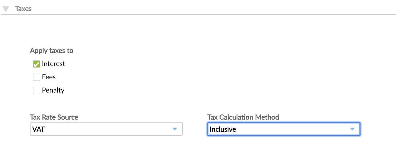 Taxes section at Product Level with Apply taxes to, Tax Rate Source and Tax Calculation Method options.