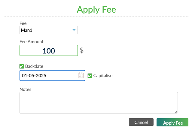 backdate fee capitalization
