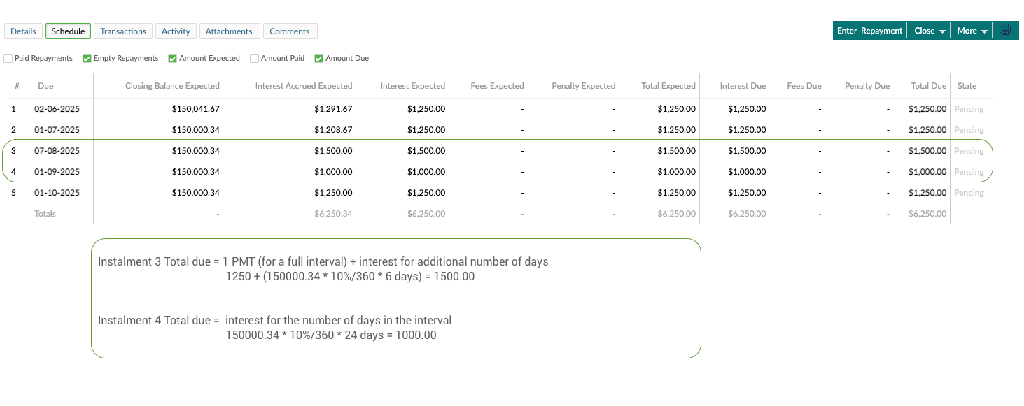 broken interest edited installment dates