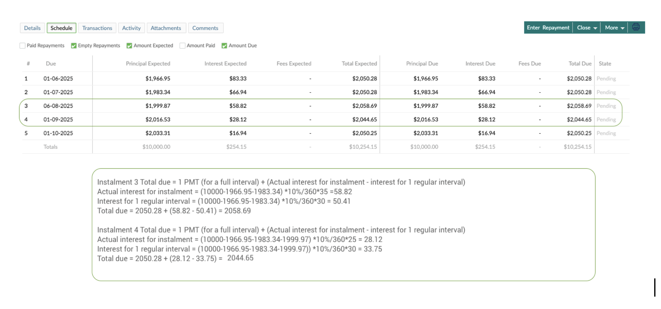 broken interest installment due dates edited