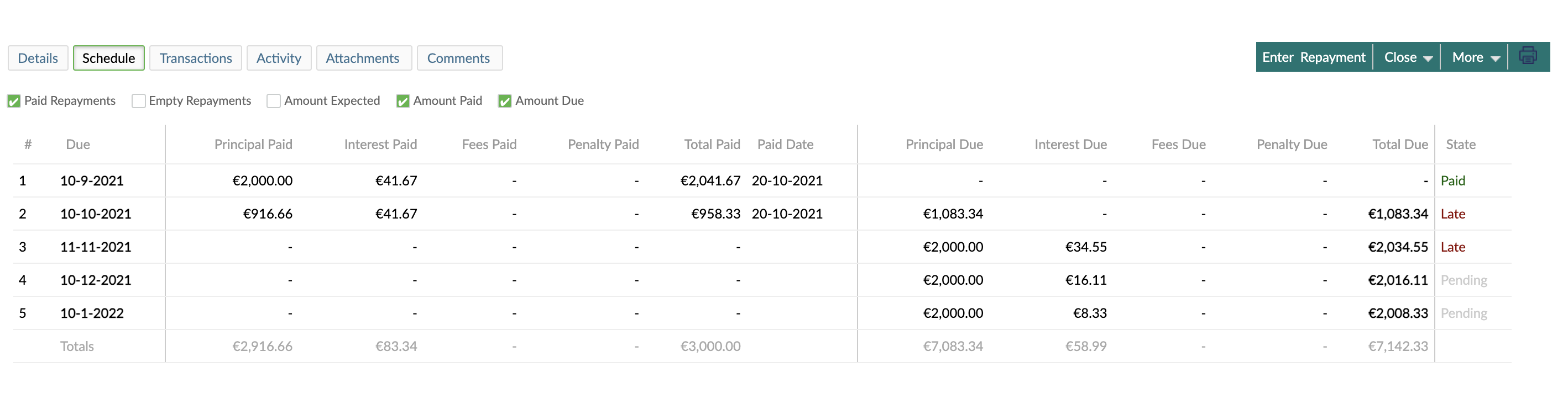 Example: calculating Arrears Days – transactions