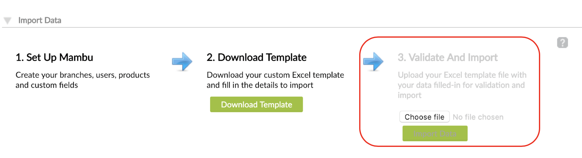 Validate And Import set with Import Data button