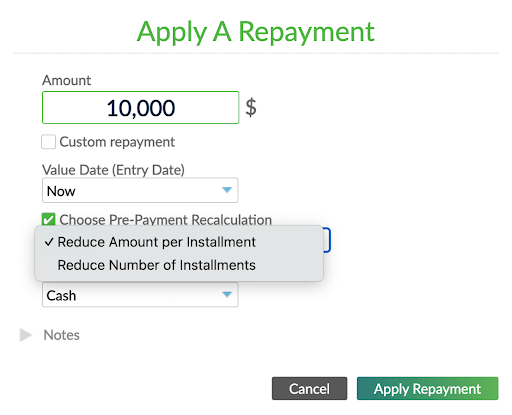 choose repayment checkbox