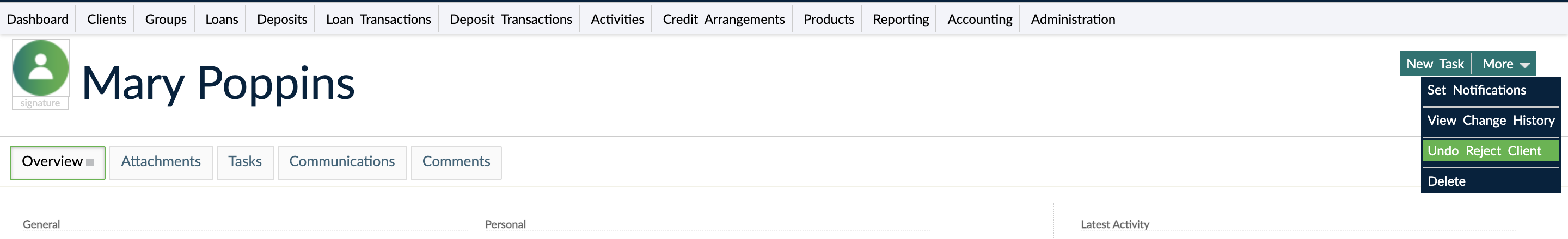 A client in the rejected state