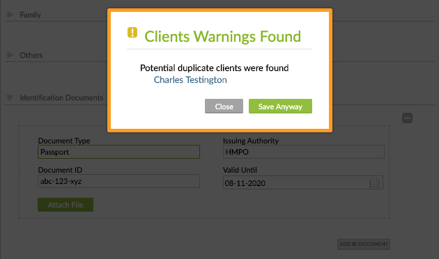 Document ID duplication warning message