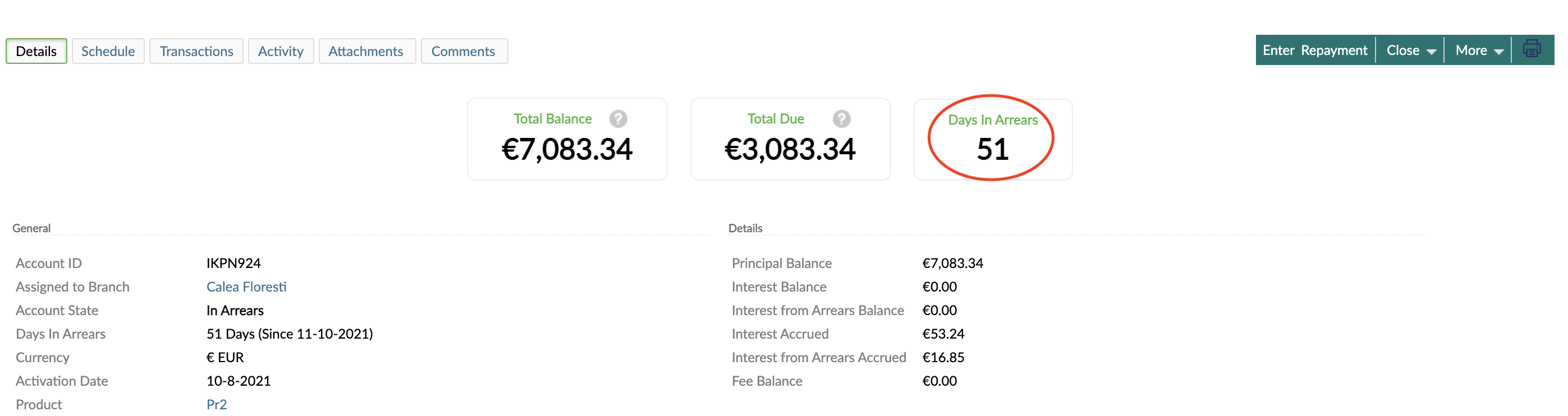Calculating the number of days in arrears using the date date of oldest currently late repayment method