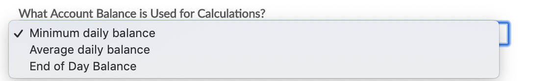 What Account Balance is Used for Calculations? dropdown with options