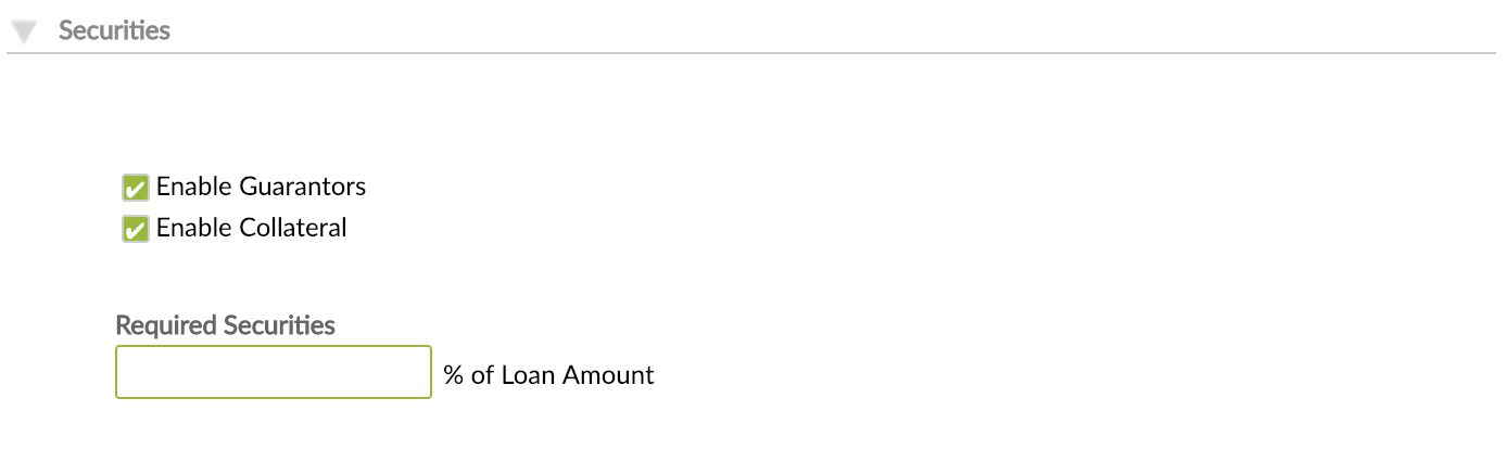 Securities settings with Enable Guarantors and Enable Collateral options.