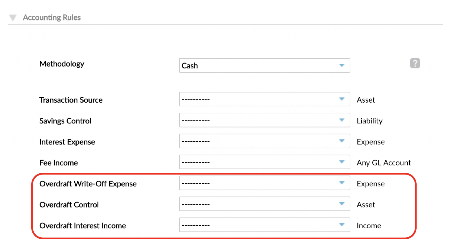 Accounting Rules section with Cash Methodology selected.