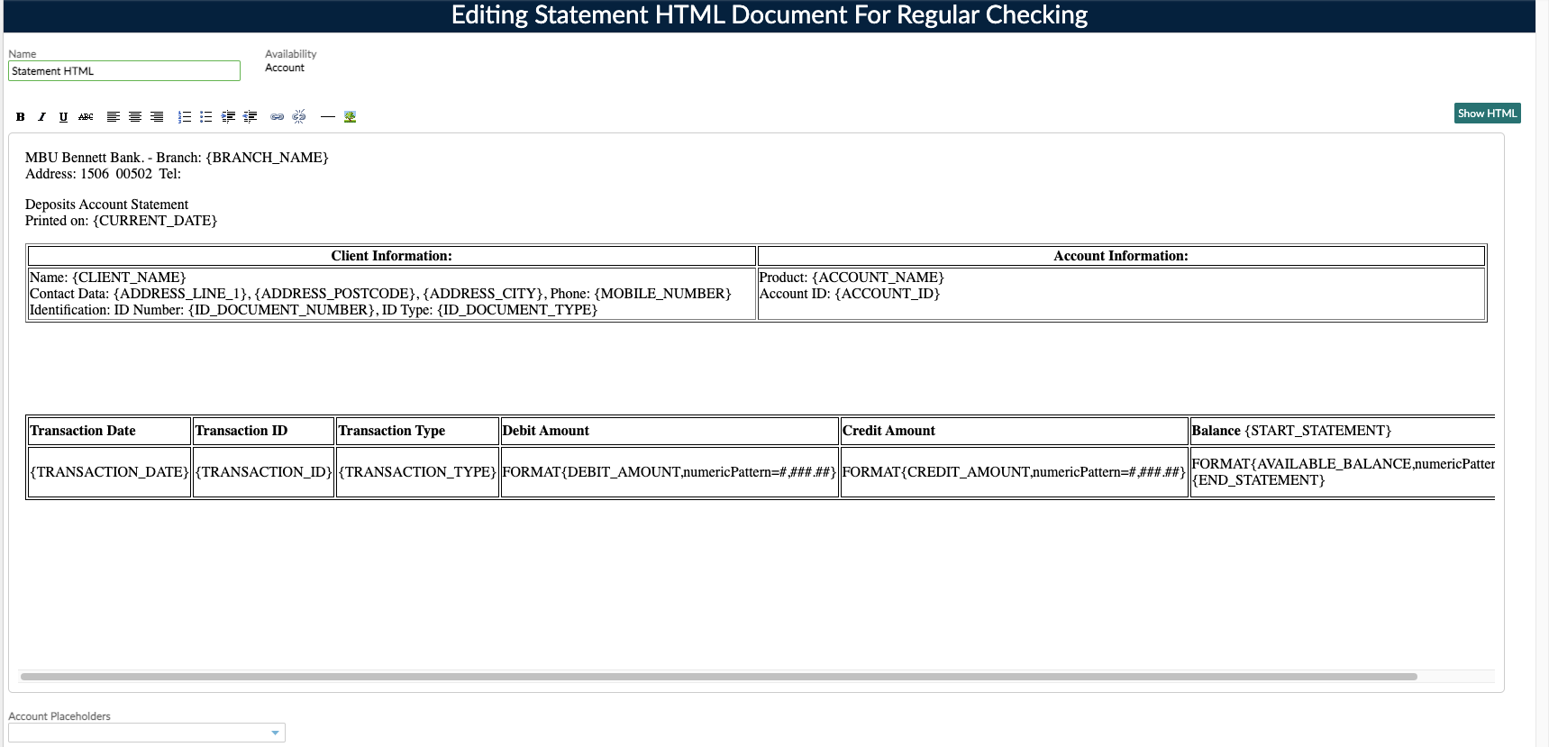 Statement template for regular checking