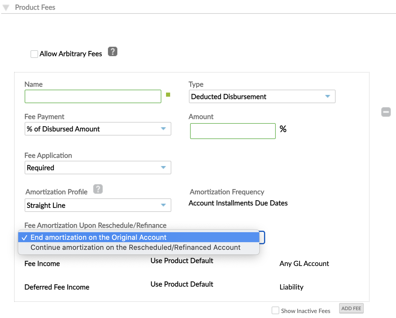 Fee amortization upon reschedule