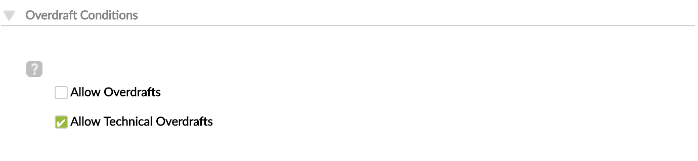 Allow Technical Overdrafts option checked under Overdraft Conditions section.