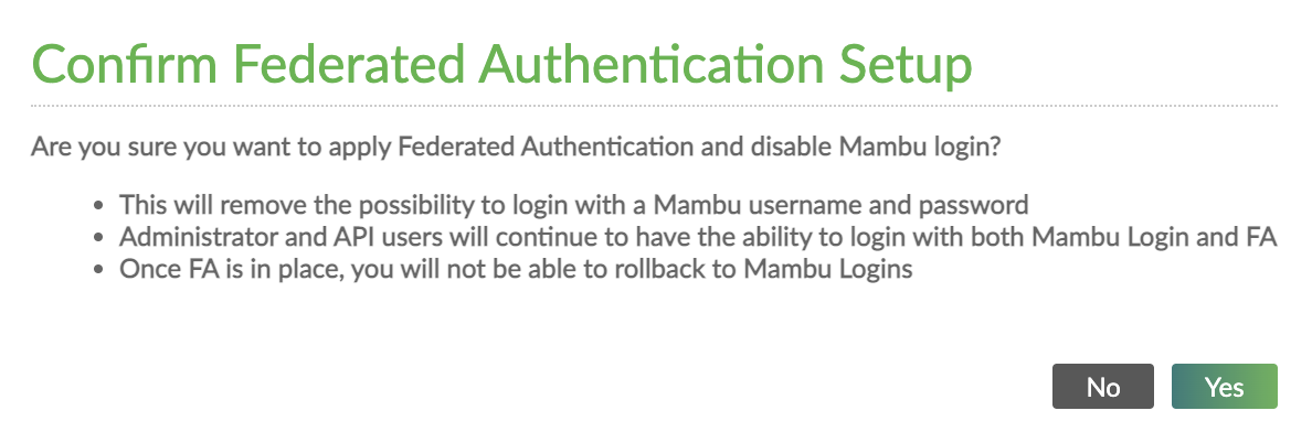 confirm federated authentication setup dialog
