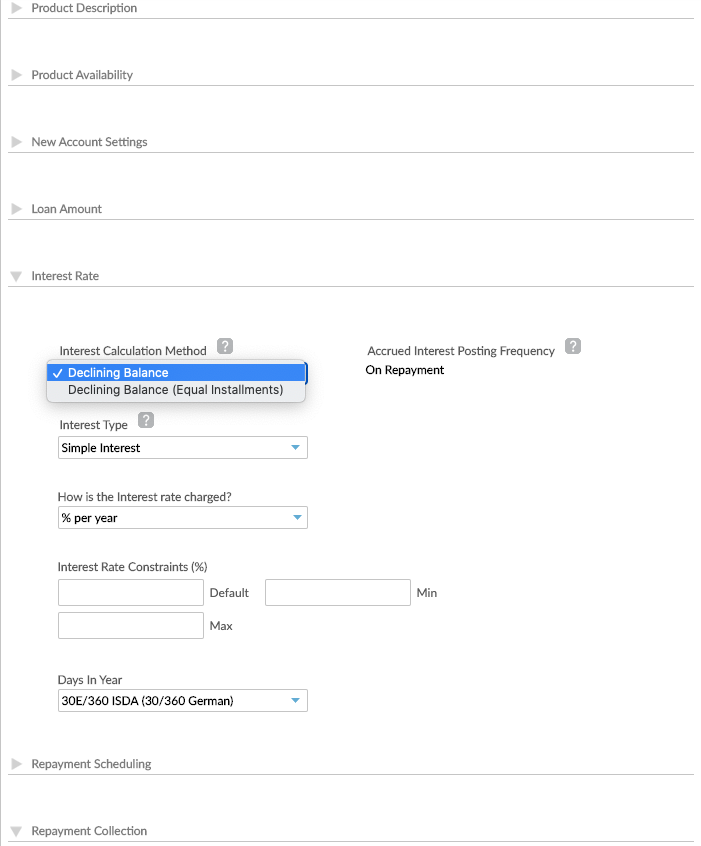 Select the Interest Calculation Method