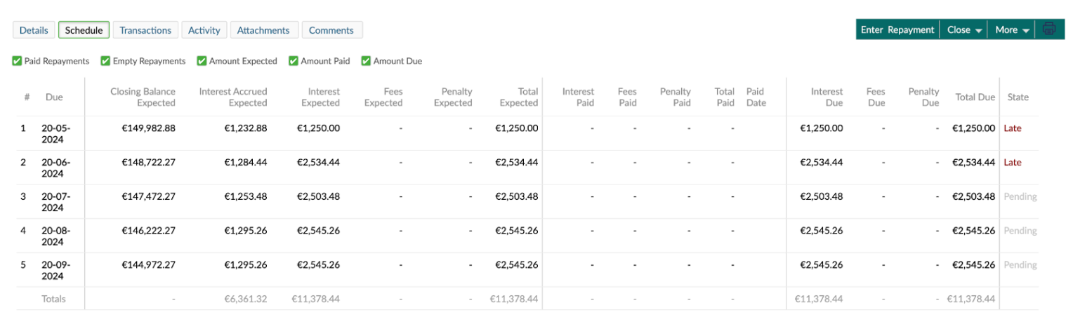 Interest-only schedules