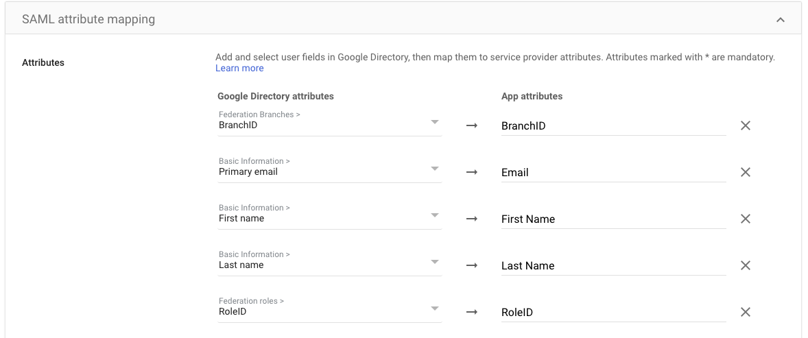 Mapping Branch ID attribute in Google identity provider