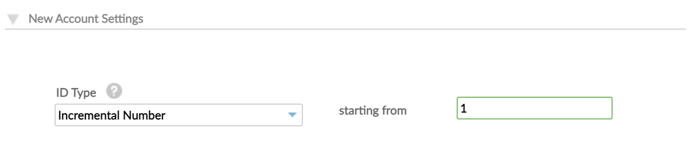 New accounts settings incremental number