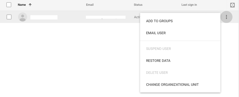 users screen with change organization unit option visible in menu