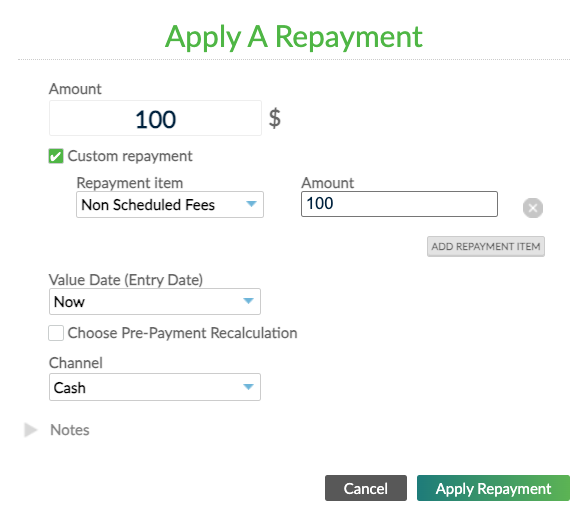 repayment item non scheduled fees