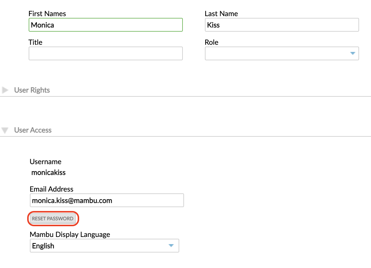 User access section, from where the password and the language can be changed