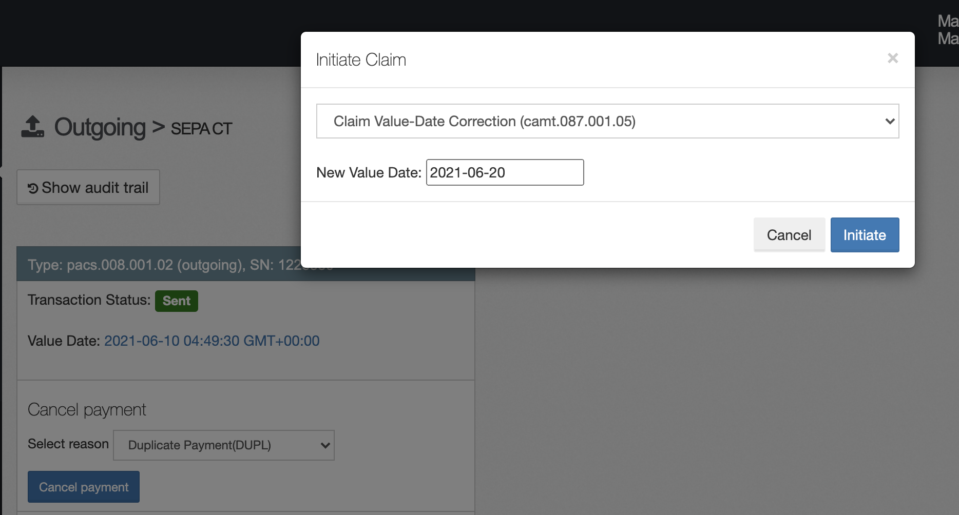 sct-initiate-value-date-correction