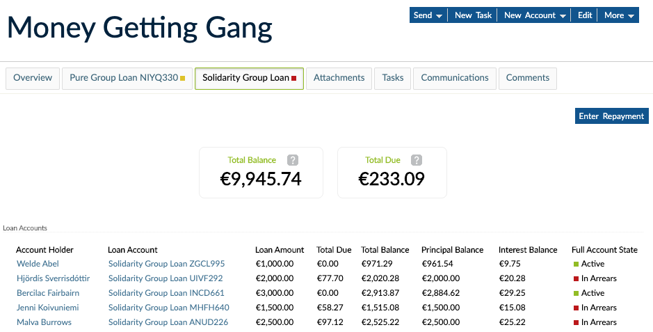 sub accounts for loans disbursed to solidairty groups