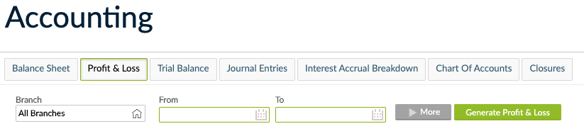 Specify the start and end date for your Accounting Report