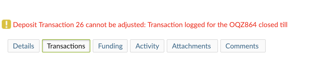 Error message when adjusting a transaction that is associated with a closed Till