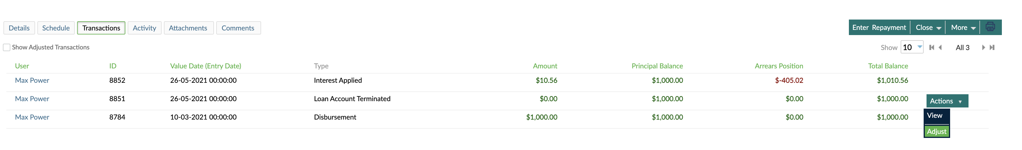 Adjust the terminate transaction to undo the loan account termination