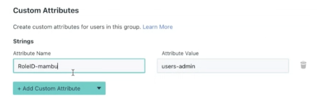 JumpCloud user group custom attribute, with RoleID-mambu set to the Mambu role name
