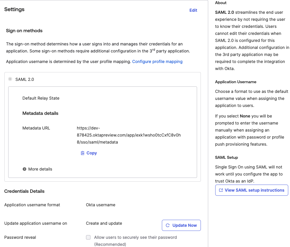 SAML configuration
